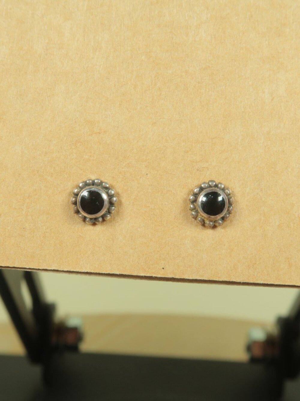 Vintage Round Black Onyx 925 Sterling Silver Stud Earrings